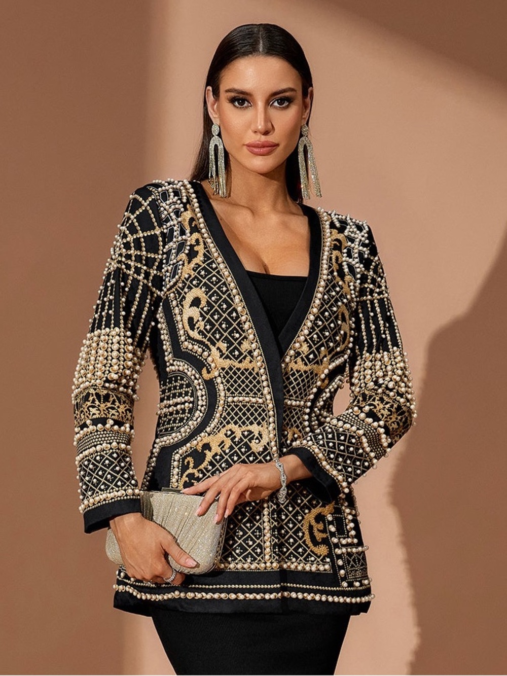 Beaded Embellished Black & Gold Blazer Jacket